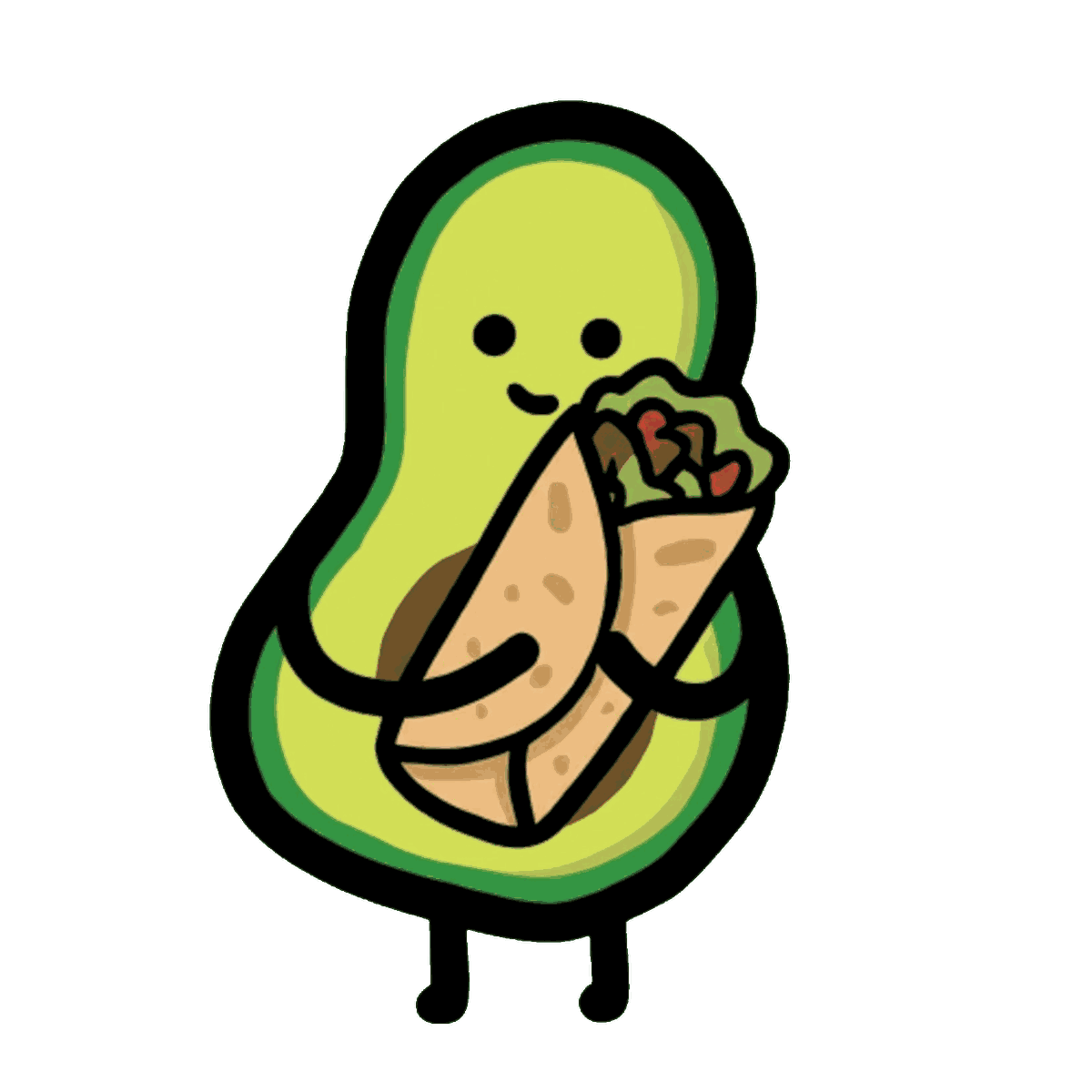 Avocado Kebabra mascot holding a shawarma